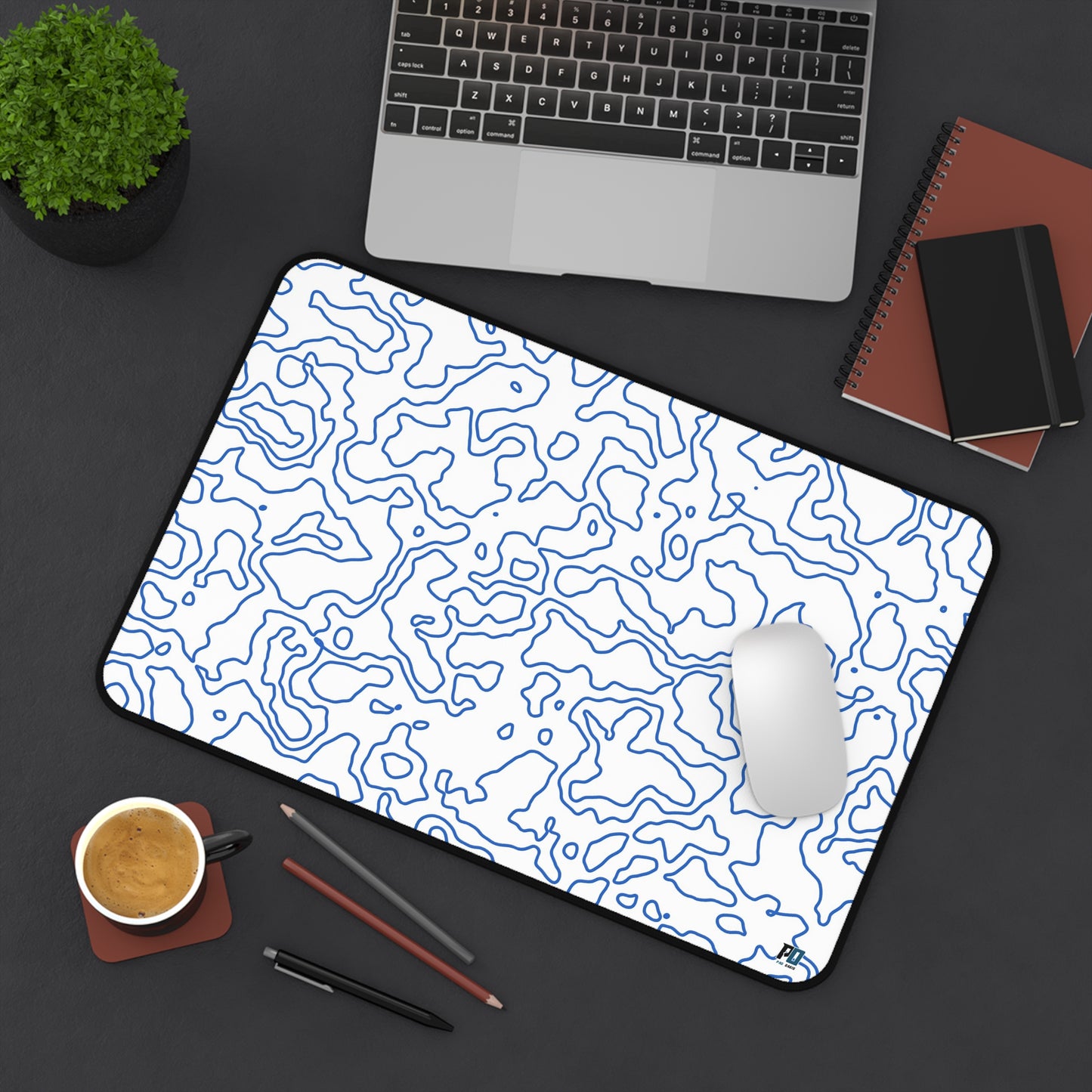 Large Topography Blue and White Mouse Pad
