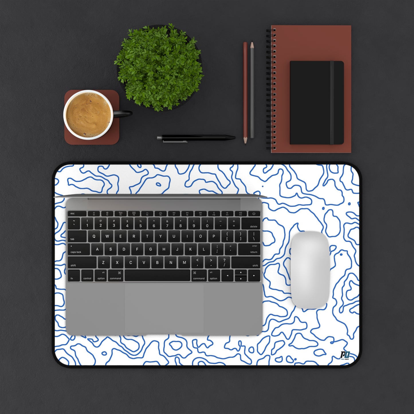 Large Topography Blue and White Mouse Pad